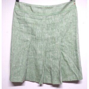 LOFT Skirt 100% Linen pleated short Sz 10 light green lined side zipper EUC